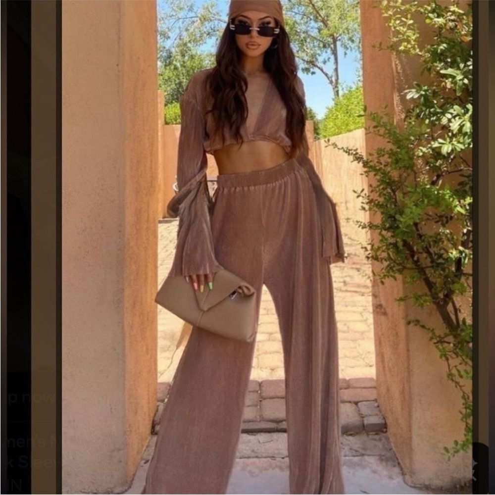 Brown Ribbed Two-Piece Lounge Set